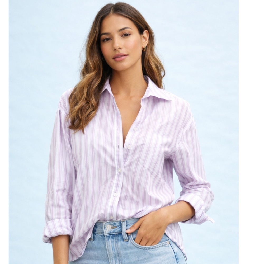 Maeve Lilac Striped Button-Down Shirt